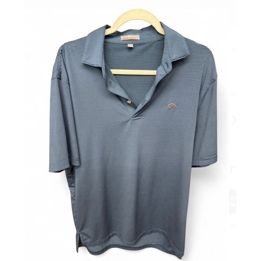 Peter Millar Summer Comfort Men's Golf Shirt Blue w/ white Mini Stripes Medium